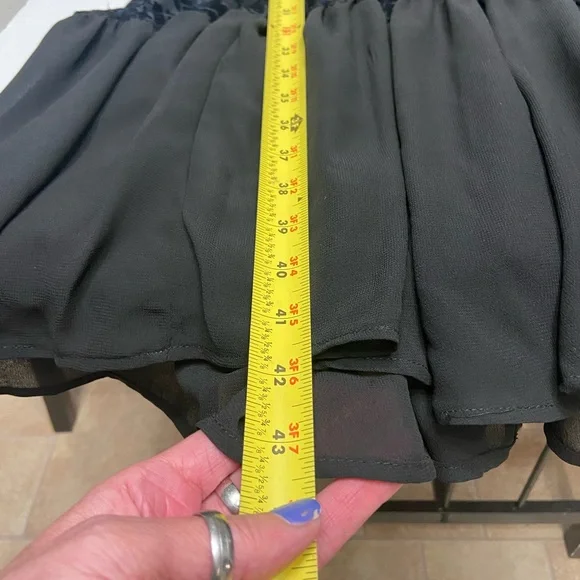 Velvet Burn Out Black/Blue Chiffon Tiered Midi Dress W/Slip Sheer Oversized L - Picture 11 of 17